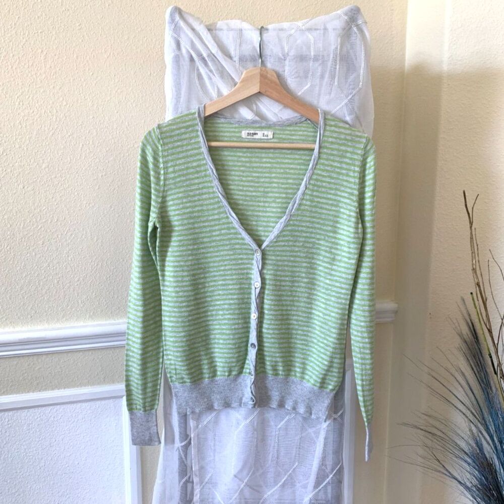 Old Navy Green & Grey Striped V-Neck Cardigan Sweater Size XS